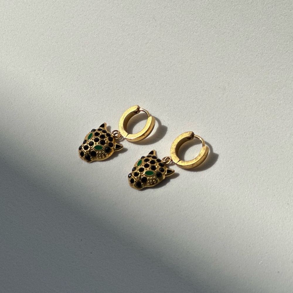 Gold and Green Leopard Earrings